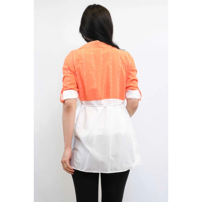 Moda Çizgi Pıt Pıt Desen İkili Takım  Turuncu