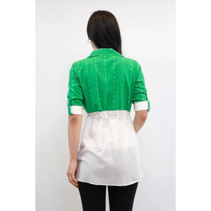 Moda Çizgi Pıt Pıt Desen İkili Takım Yeşil