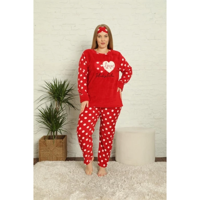 Moda Çizgi Polar Kadın Büyük Beden Pijama Takımı 808011