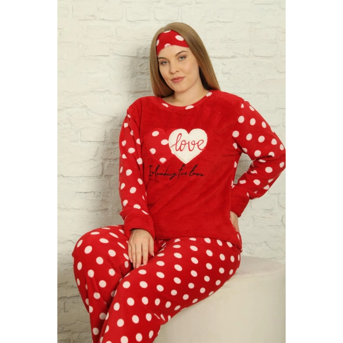 Moda Çizgi Polar Kadın Büyük Beden Pijama Takımı 808011