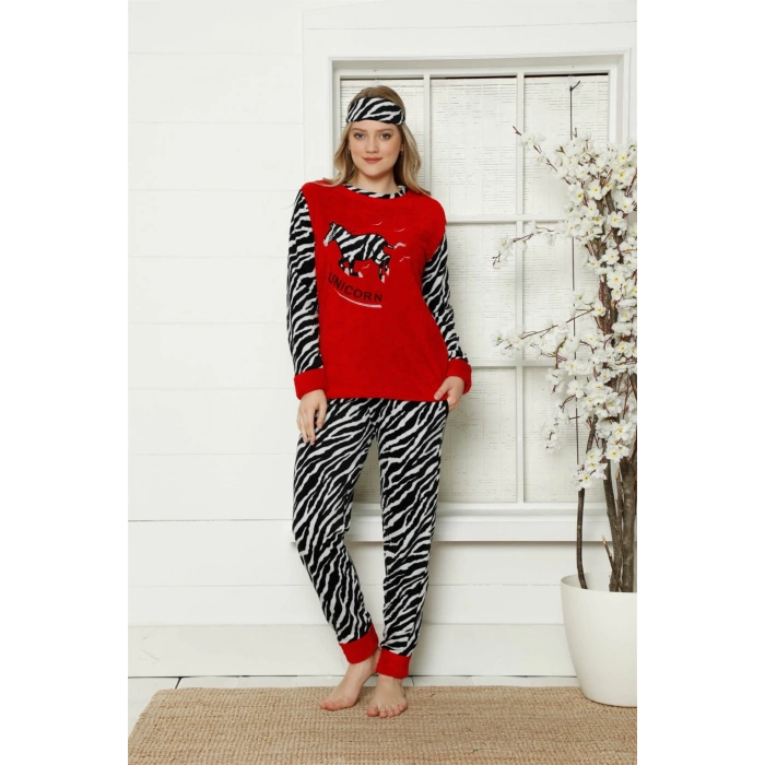 Moda Çizgi Polar Kadın Pijama Takımı