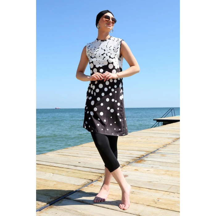 Moda Çizgi Sıfır Kol Puanlı Yarım Tesettür Mayo 33012