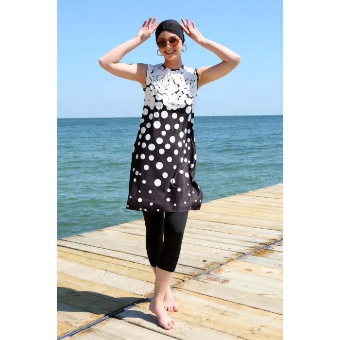 Moda Çizgi Sıfır Kol Puanlı Yarım Tesettür Mayo 33012