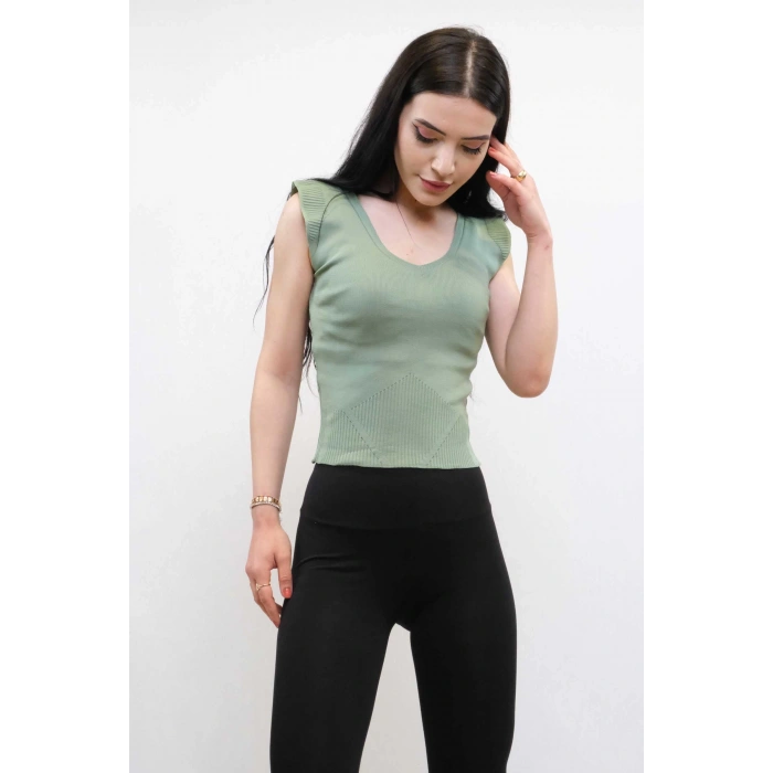 Moda Çizgi Süveter Model Triko Bluz Mint