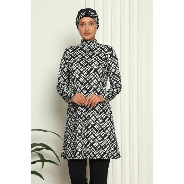 Moda Çizgi Tam Tesettür Dijital Desenli Mayo 31037