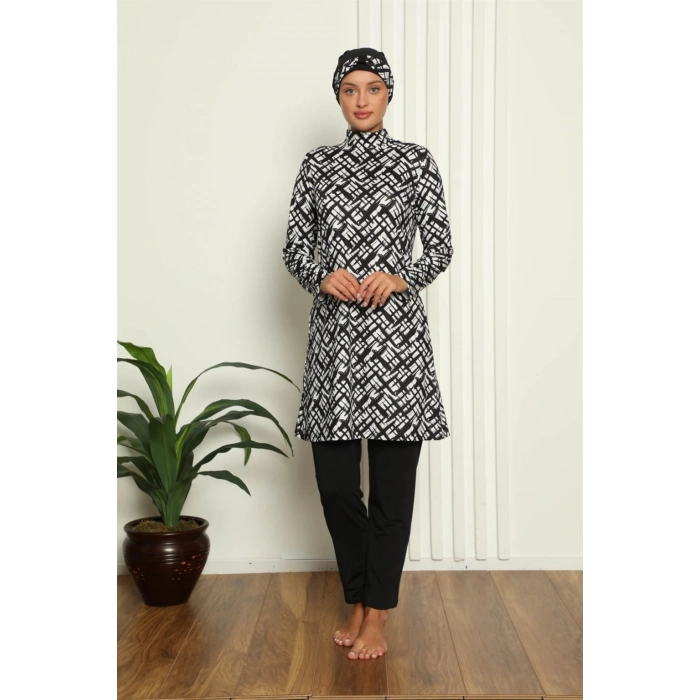 Moda Çizgi Tam Tesettür Dijital Desenli Mayo 31037