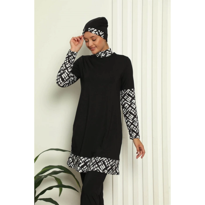 Moda Çizgi Tam Tesettür Dijital Desenli Mayo 31039