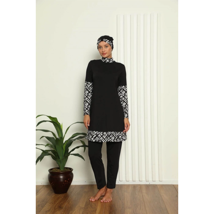 Moda Çizgi Tam Tesettür Dijital Desenli Mayo 31039