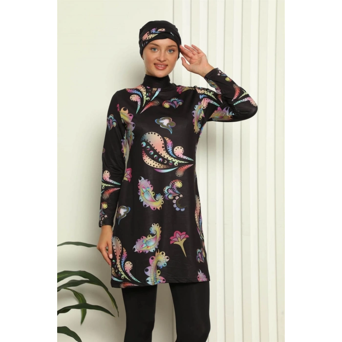 Moda Çizgi Tam Tesettür Dijital Desenli Mayo 31041
