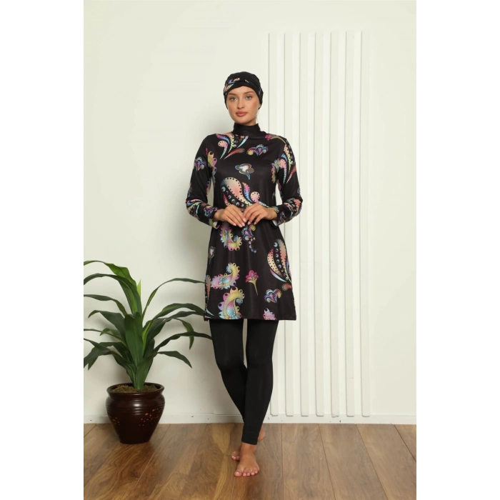 Moda Çizgi Tam Tesettür Dijital Desenli Mayo 31041