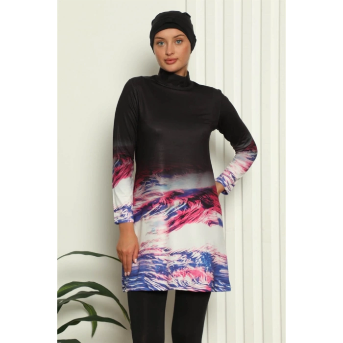 Moda Çizgi Tam Tesettür Dijital Desenli Mayo 31042
