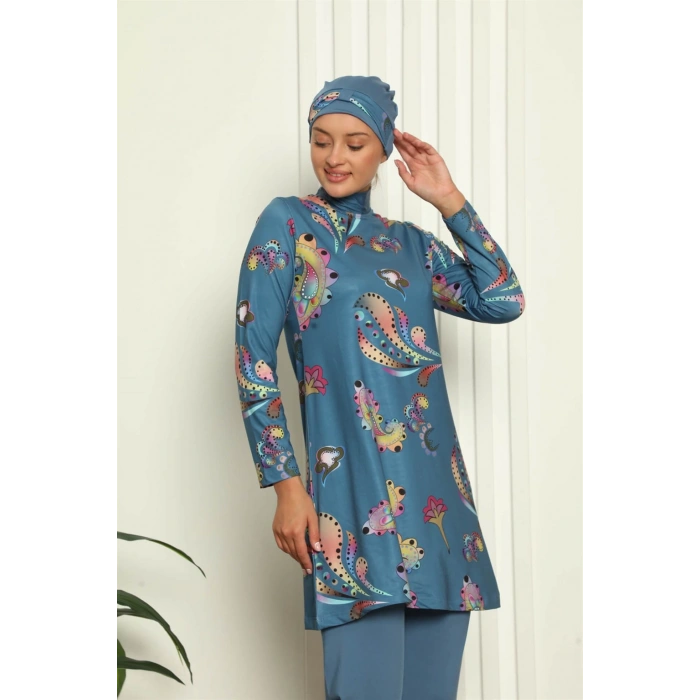 Moda Çizgi Tam Tesettür Dijital Desenli Mayo 31043