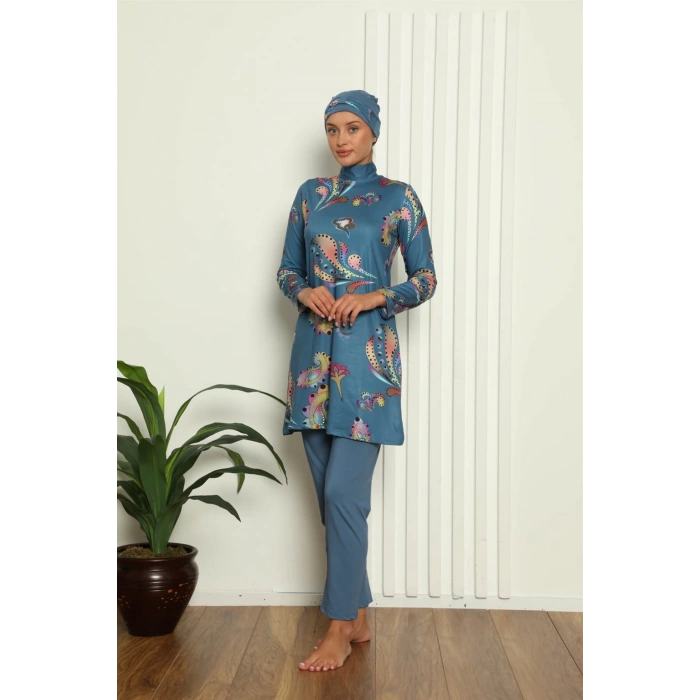 Moda Çizgi Tam Tesettür Dijital Desenli Mayo 31043