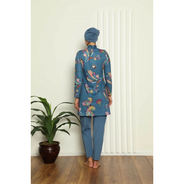 Moda Çizgi Tam Tesettür Dijital Desenli Mayo 31043