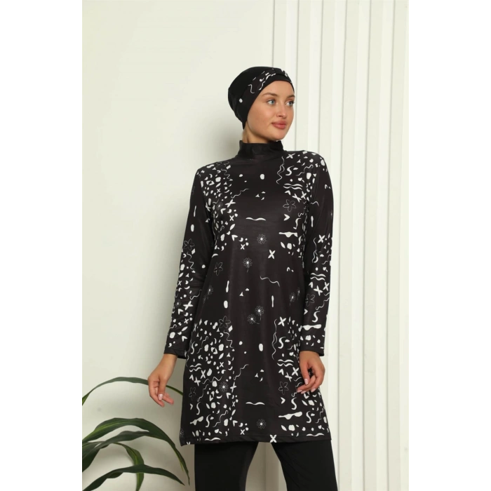 Moda Çizgi Tam Tesettür Dijital Desenli Mayo 31052