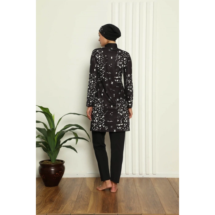 Moda Çizgi Tam Tesettür Dijital Desenli Mayo 31052