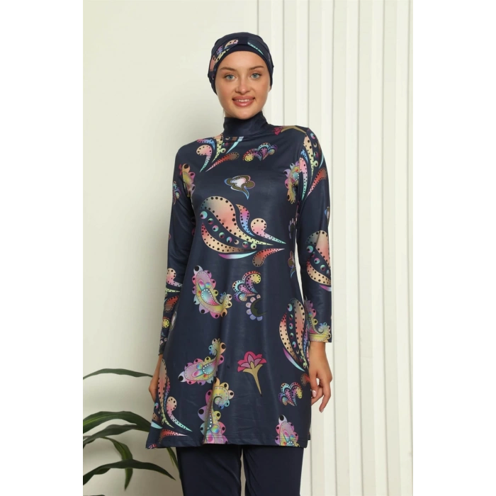 Moda Çizgi Tam Tesettür Dijital Desenli Mayo 31053