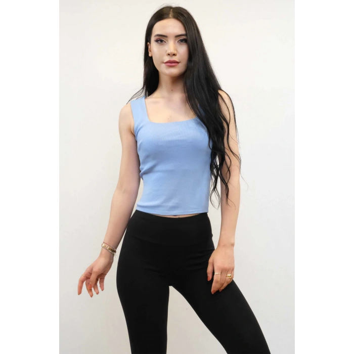 Moda Çizgi Triko Atlet Mavi