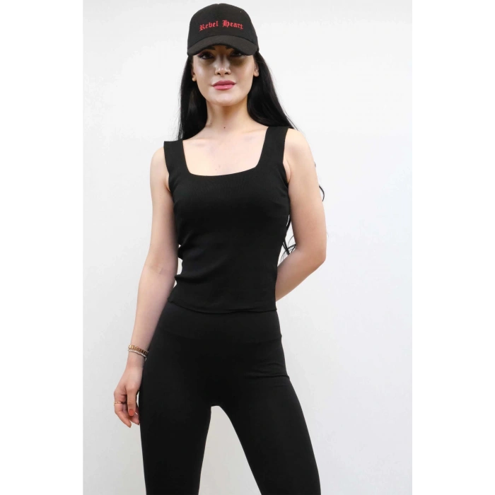 Moda Çizgi Triko Atlet Siyah