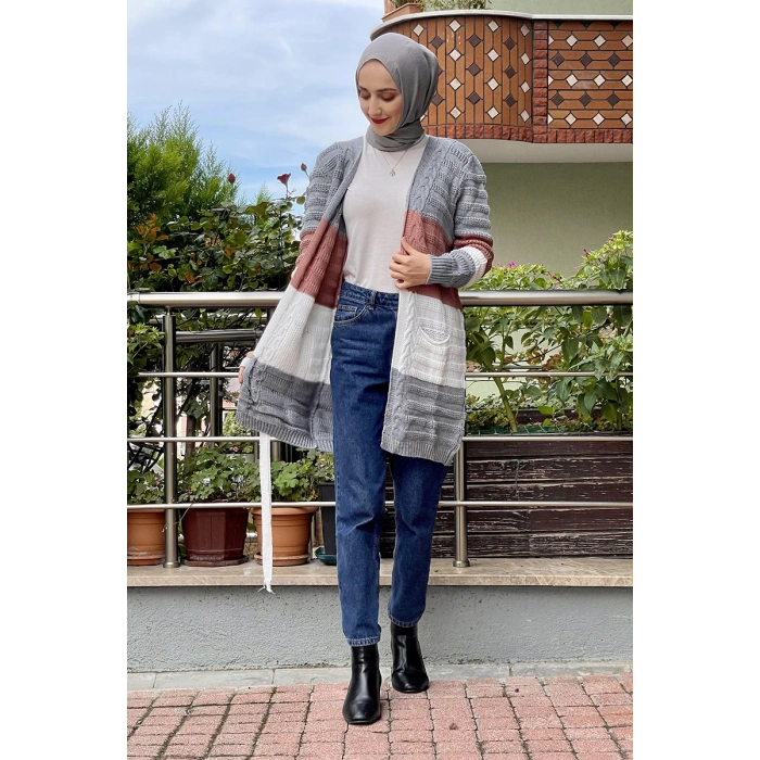 Moda Çizgi Triko Hırka