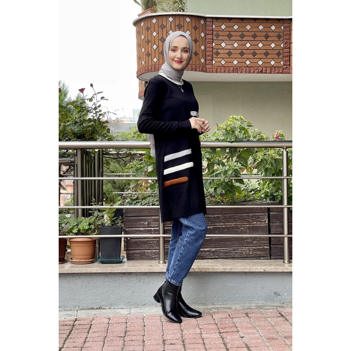Moda Çizgi Triko Tunik