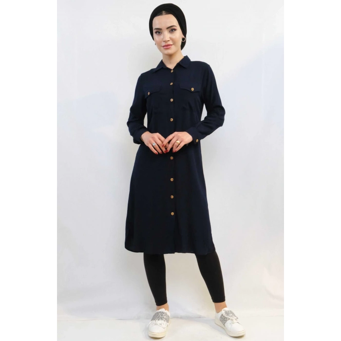 Moda Çizgi Tunik Gömlek Lacivert