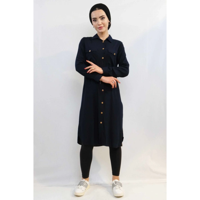 Moda Çizgi Tunik Gömlek Lacivert