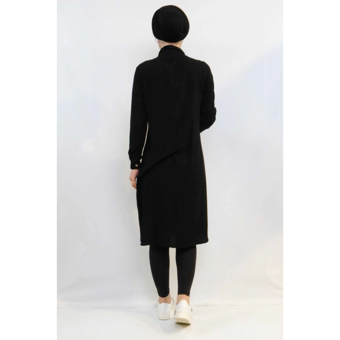 Moda Çizgi Tunik Gömlek Siyah