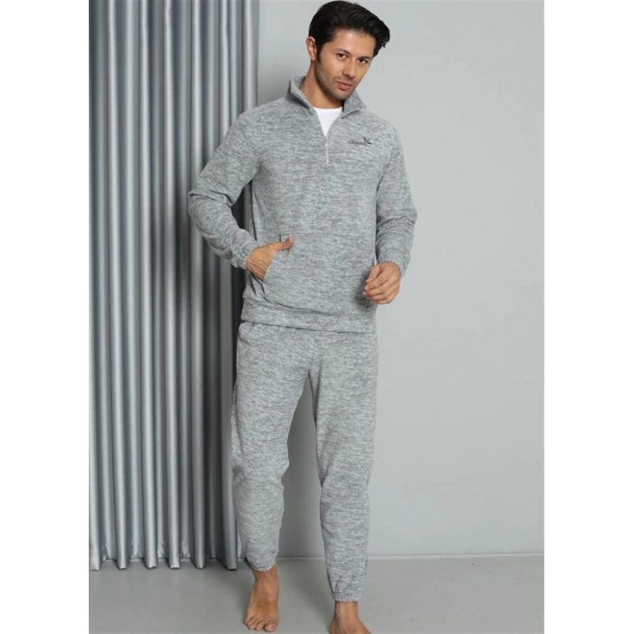 Moda Çizgi WelSoft Polar Fermuarlı Erkek Pijama Takımı 6840