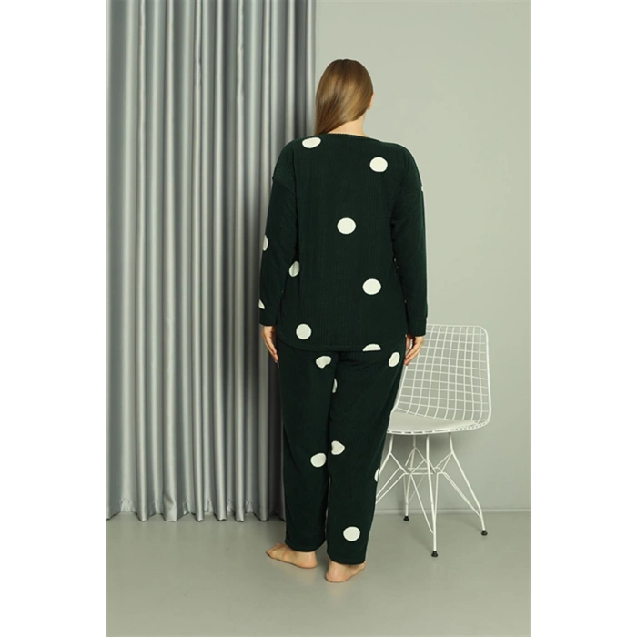 Moda Çizgi Welsoft Polar Kadın Büyük Beden Petrol Rengi Pijama Takımı 808045