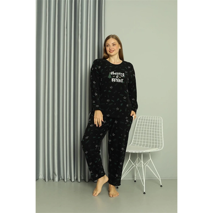 Moda Çizgi Welsoft Polar Kadın Büyük Beden Pijama Takımı 808043