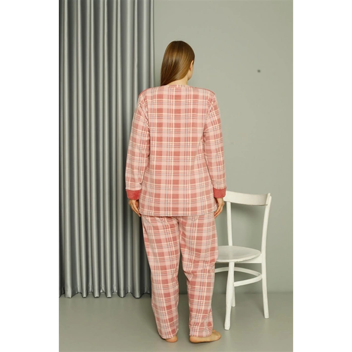 Moda Çizgi Welsoft Polar Kadın Büyük Beden Pudra Pijama Takımı 808040