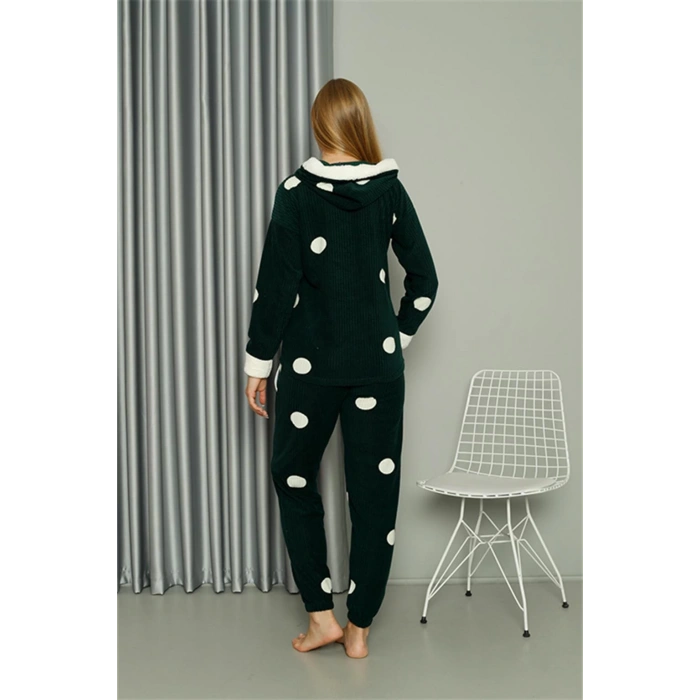 Moda Çizgi Welsoft Polar Kadın Kapşonlu Pijama Takımı 8512