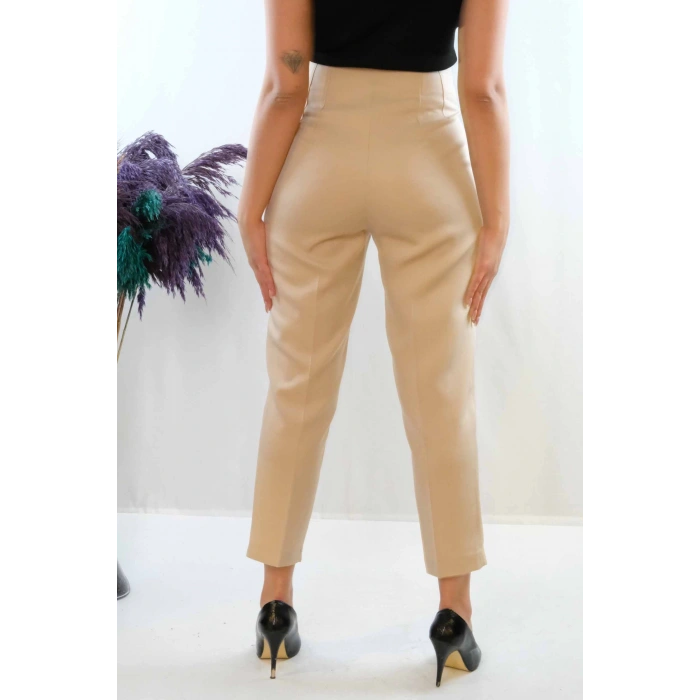 Moda Çizgi Yüksek Bel Pantolon Taş
