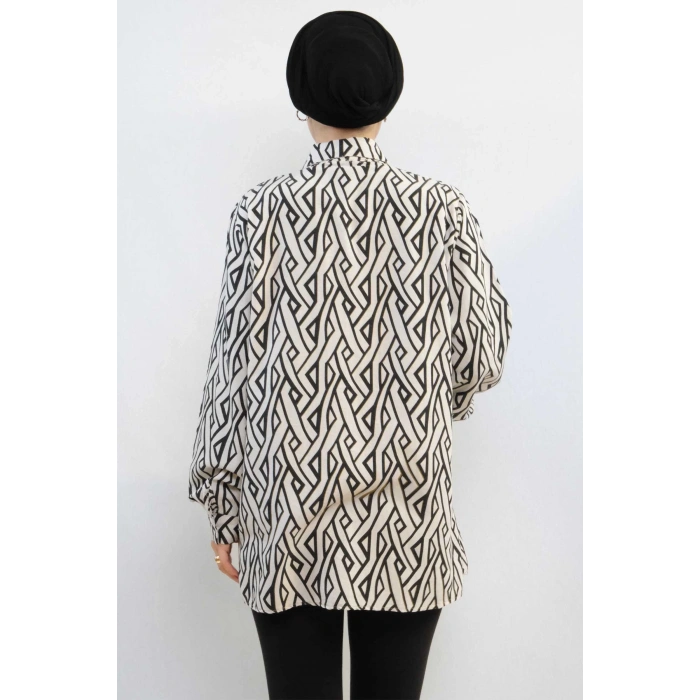 Moda Çizgi Zikzak Desenli Keten Gömlek MC4108