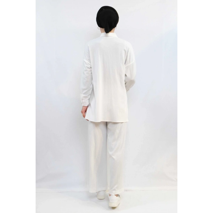 Moda Çizgi Zincir Aksesuarlı İkili Takım  Beyaz