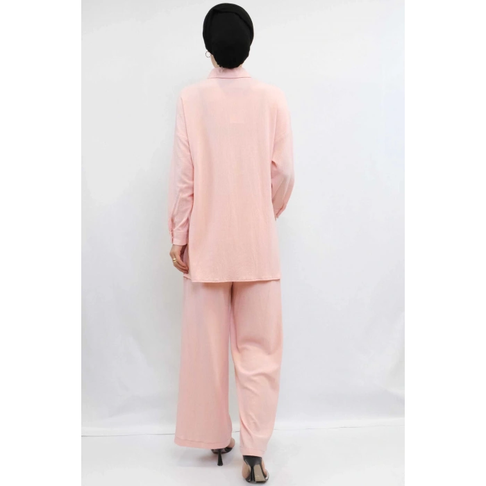 Moda Çizgi Zincir Aksesuarlı İkili Takım Pudra