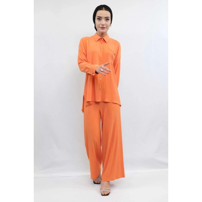 Moda Çizgi Zincir Aksesuarlı İkili Takım Turuncu