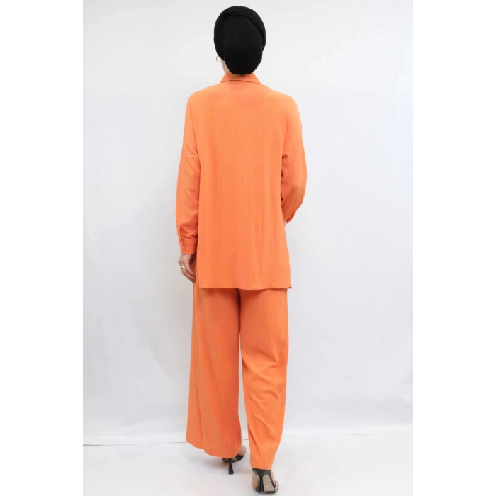 Moda Çizgi Zincir Aksesuarlı İkili Takım Turuncu