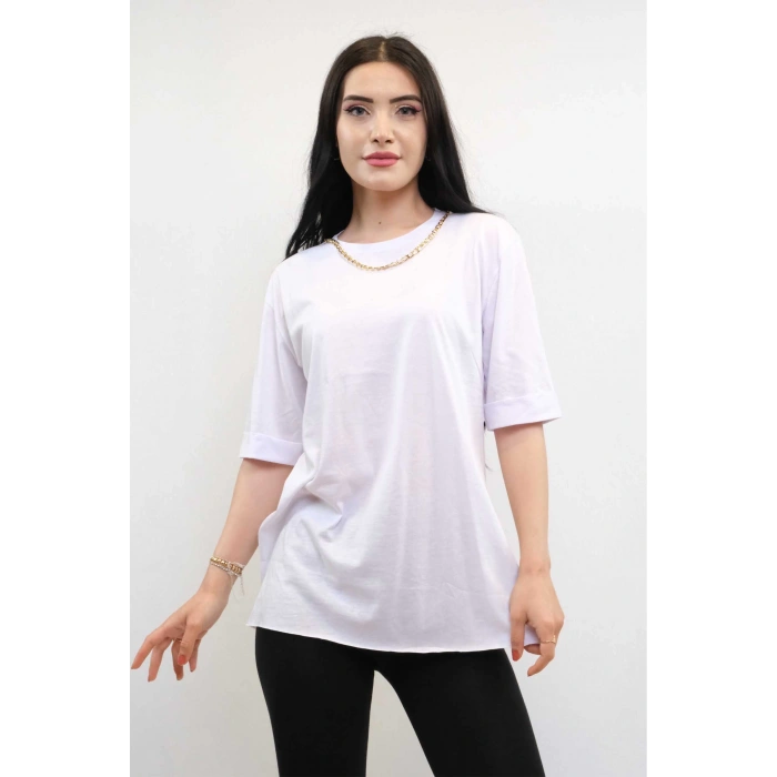 Moda Çizgi Zincir Aksesuarlı Tshirt Beyaz