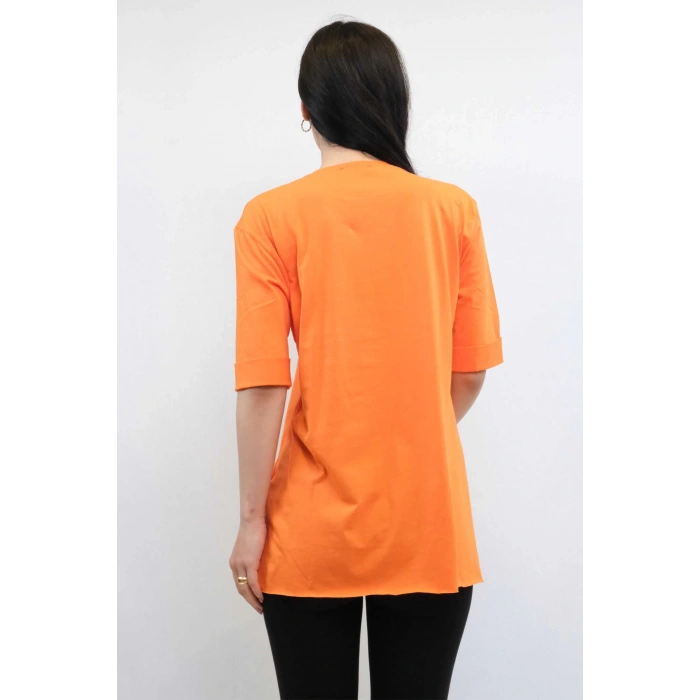 Moda Çizgi Zincir Aksesuarlı Tshirt Turuncu