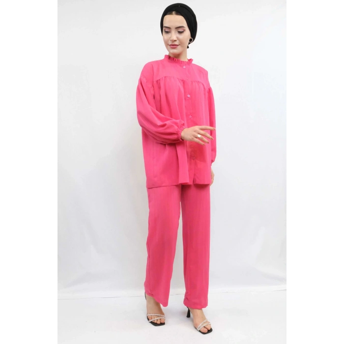 Moda Çizgili Robalı İkili Takım Pembe