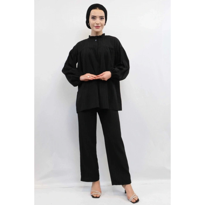 Moda Çizgili Robalı İkili Takım Siyah