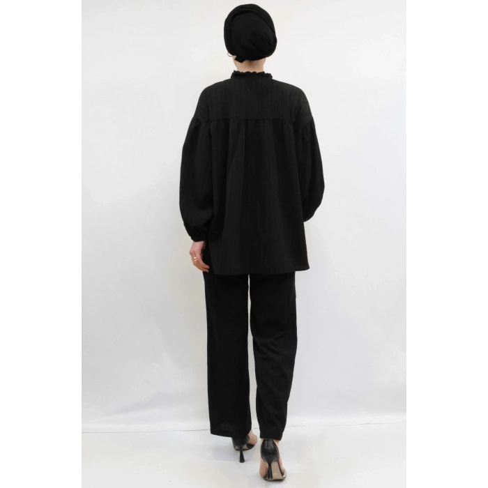 Moda Çizgili Robalı İkili Takım Siyah