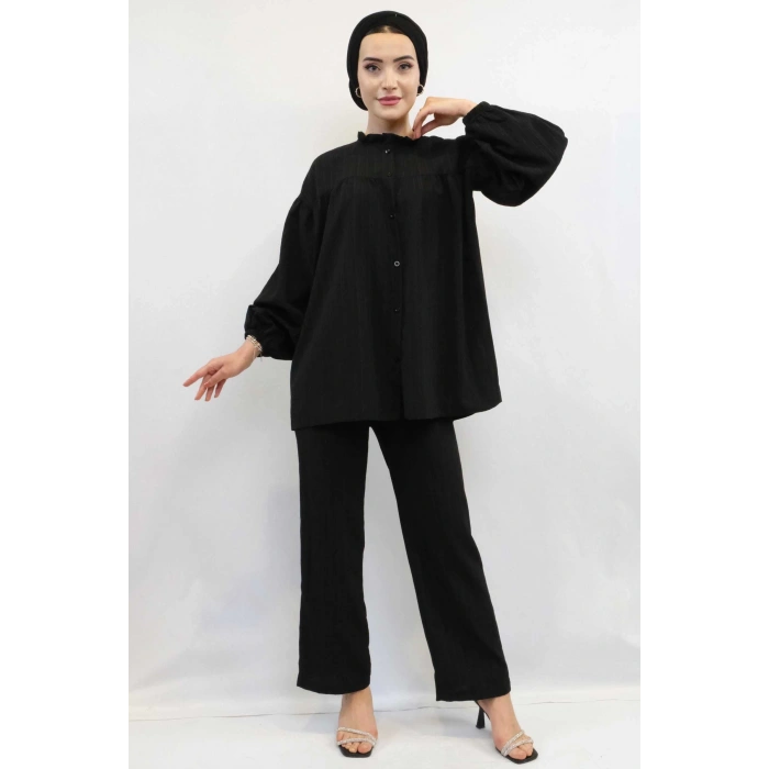 Moda Çizgili Robalı İkili Takım Siyah