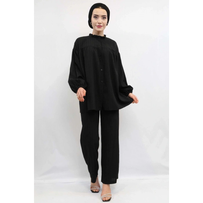 Moda Çizgili Robalı İkili Takım Siyah