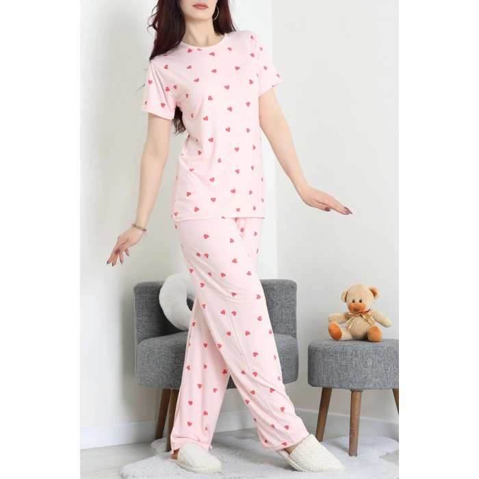 Modal Alt Üst Aynı Pijama Takımı Kalpli - 782.1287.