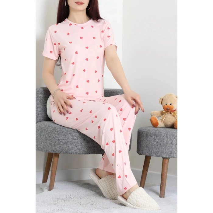 Modal Alt Üst Aynı Pijama Takımı Kalpli - 782.1287.