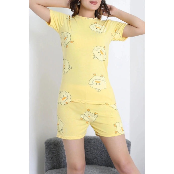 Modal Alt Üst Aynı Şortlu Pijama Takımı Sarı - 783.1287.