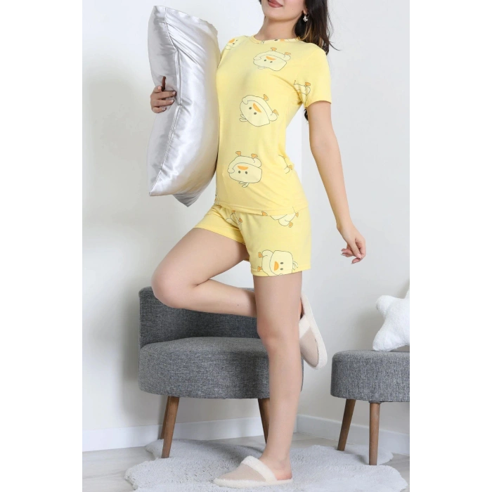 Modal Alt Üst Aynı Şortlu Pijama Takımı Sarı - 783.1287.